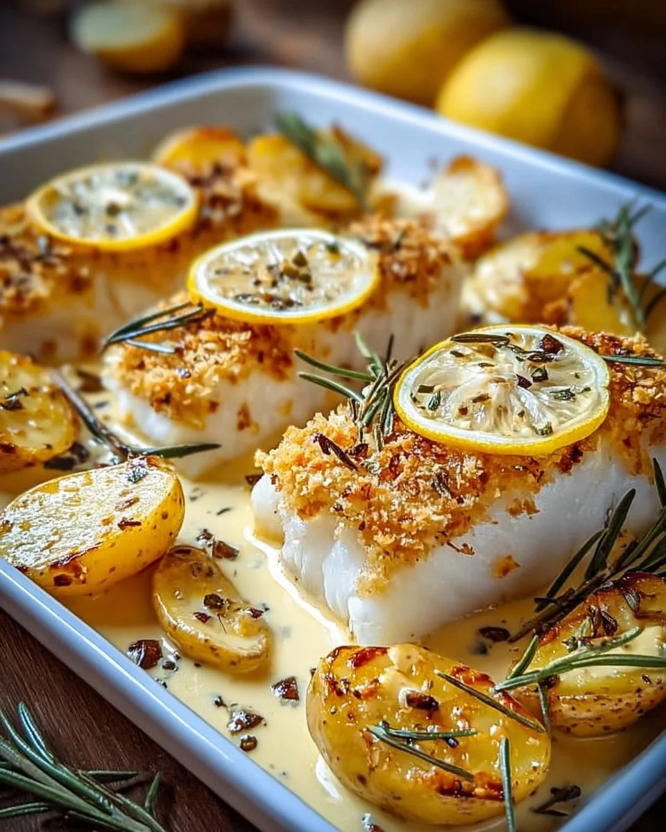 Gebackener Kabeljau mit cremigen Rosmarin-Zitronen-Kartoffeln: Einfach unwiderstehlich!