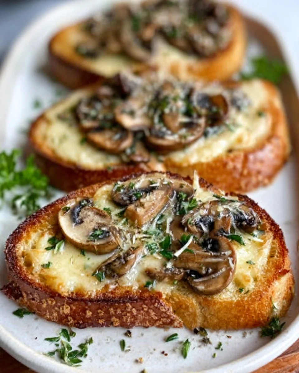 Knusprige Käse-Champignon-Knoblauch-Toasts