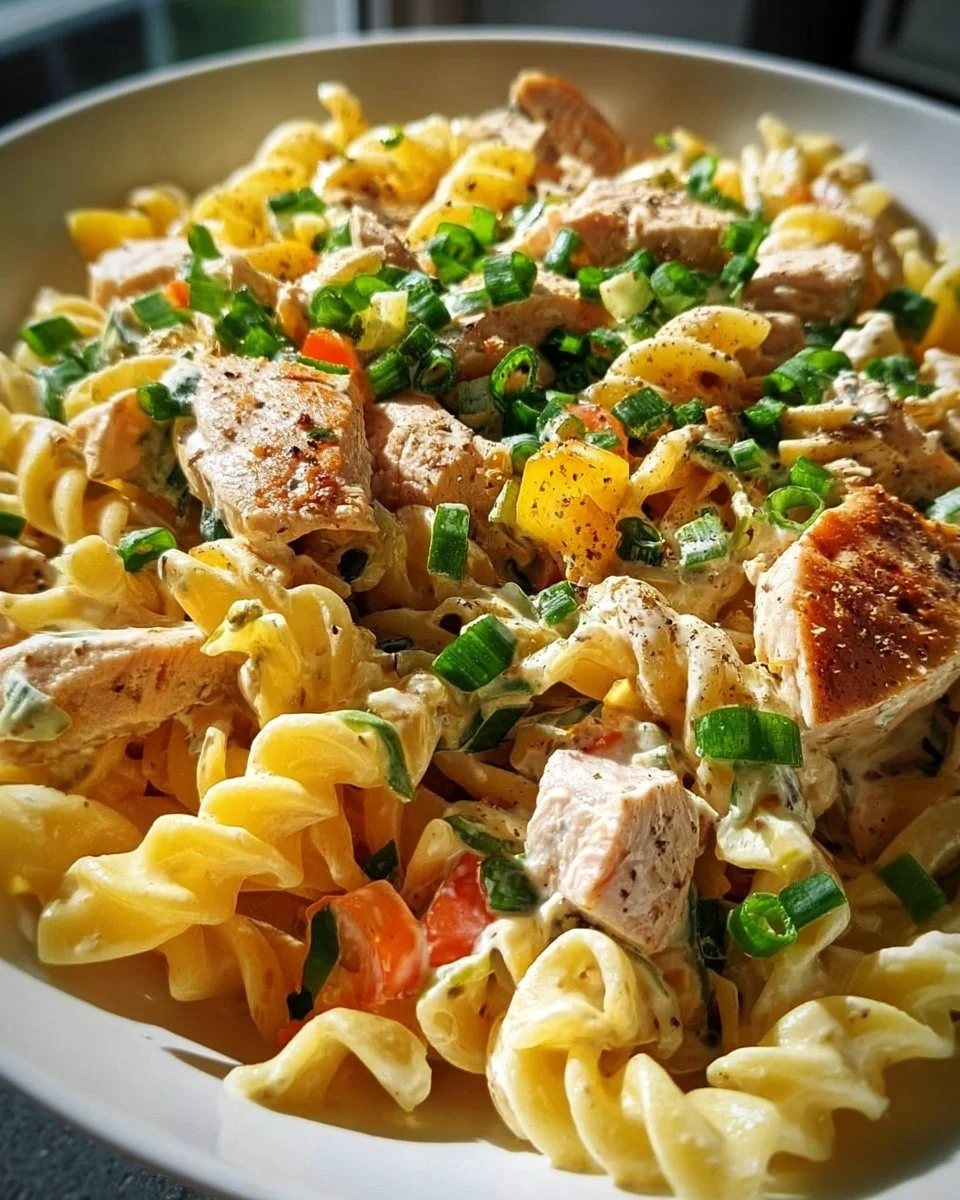 Nudel-Hähnchensalat mit Frühlingszwiebeln