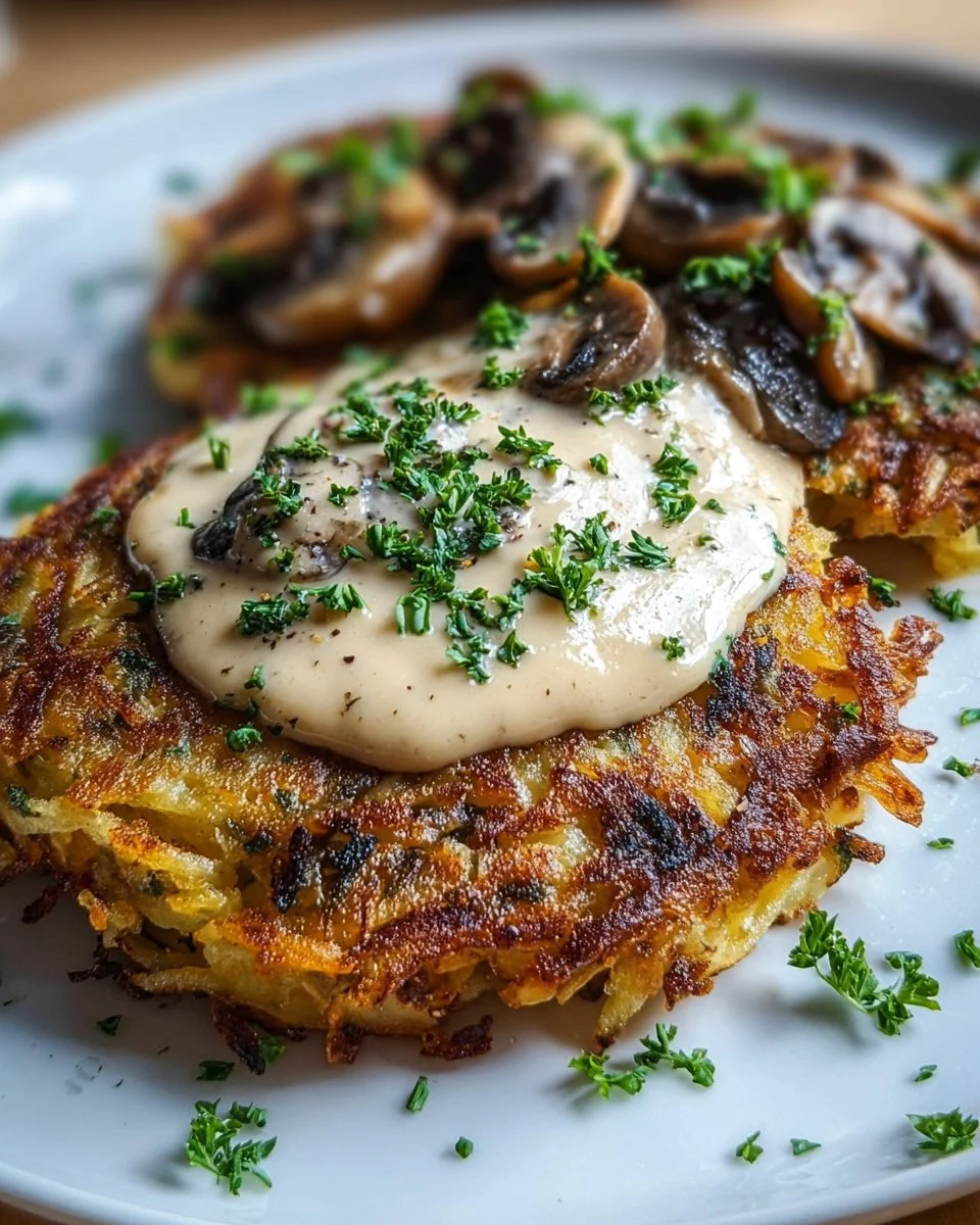 Rösti mit Mozzarella und Champignonsauce