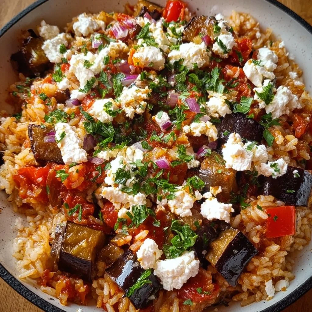 Auberginen-Reispfanne mit Feta