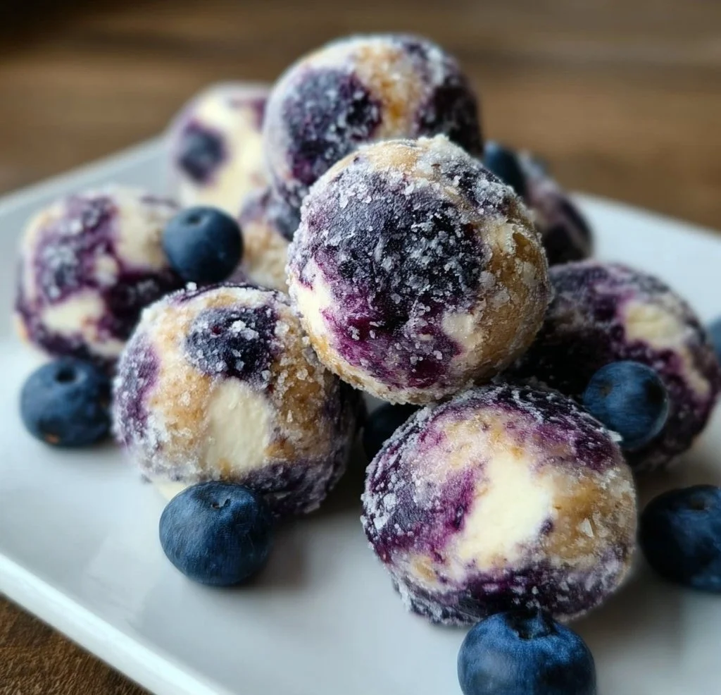 Blaubeer-Käsekuchen- Proteinbällchen