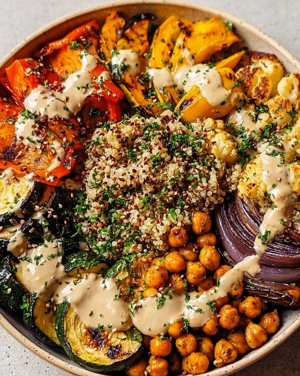 Bowl mit geröstetem Gemüse und Kichererbsen