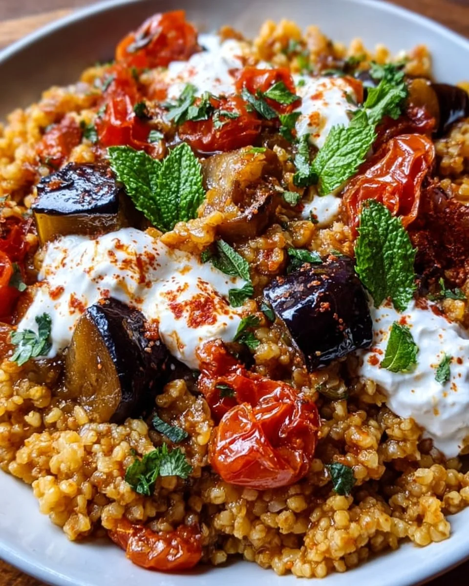 Bulgur mit Tomaten, Auberginen und Joghurt