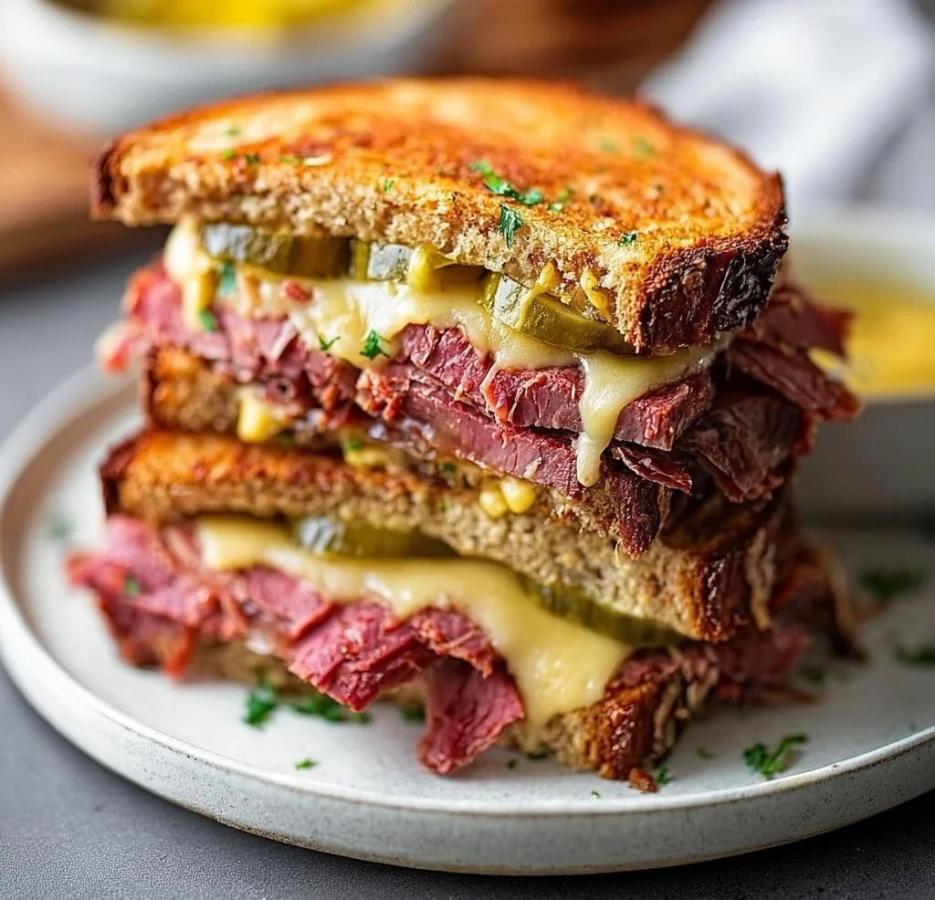 Corned-Beef-Sandwiches mit irischem Cheddar und Essiggurken