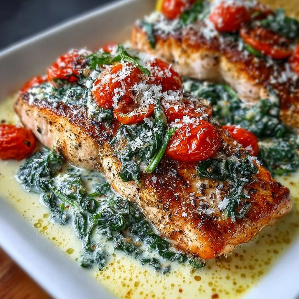 Cremiger toskanischer Lachs mit Spinat