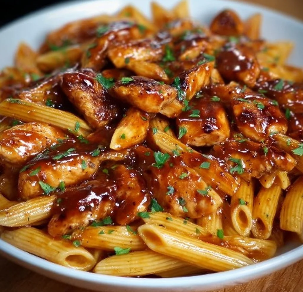 Ein-Pfannen-Penne mit würzigem Honig-BBQ-Hühnchen