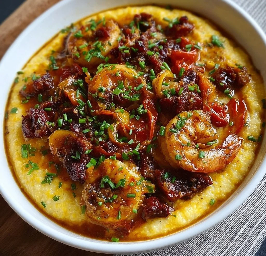 Garnelen &amp; Maisgrütze mit Chorizo