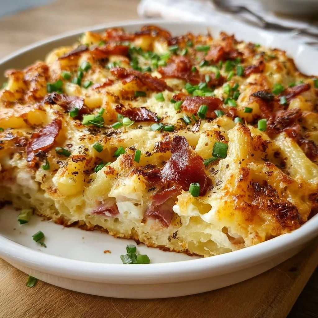 High-Protein Schupfnudel- Flammkuchen-Auflauf