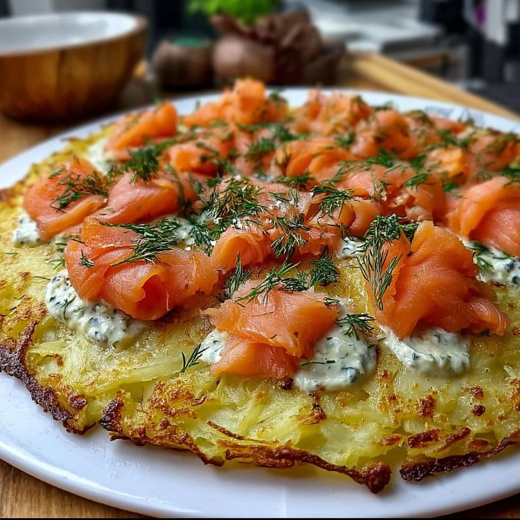 Kartoffelpizza mit geräuchertem Lachs