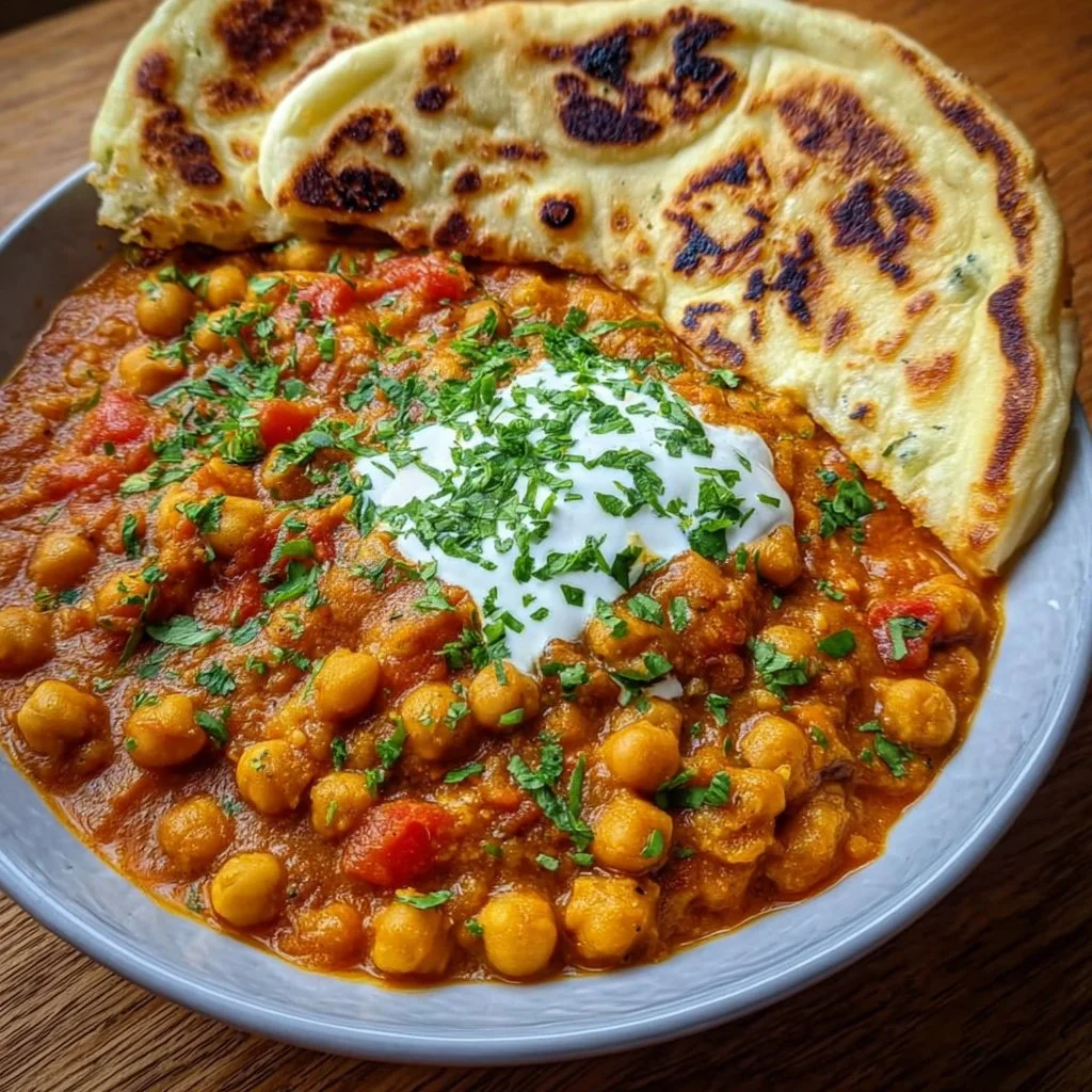 Kichererbsen-Curry mit Naan Brot