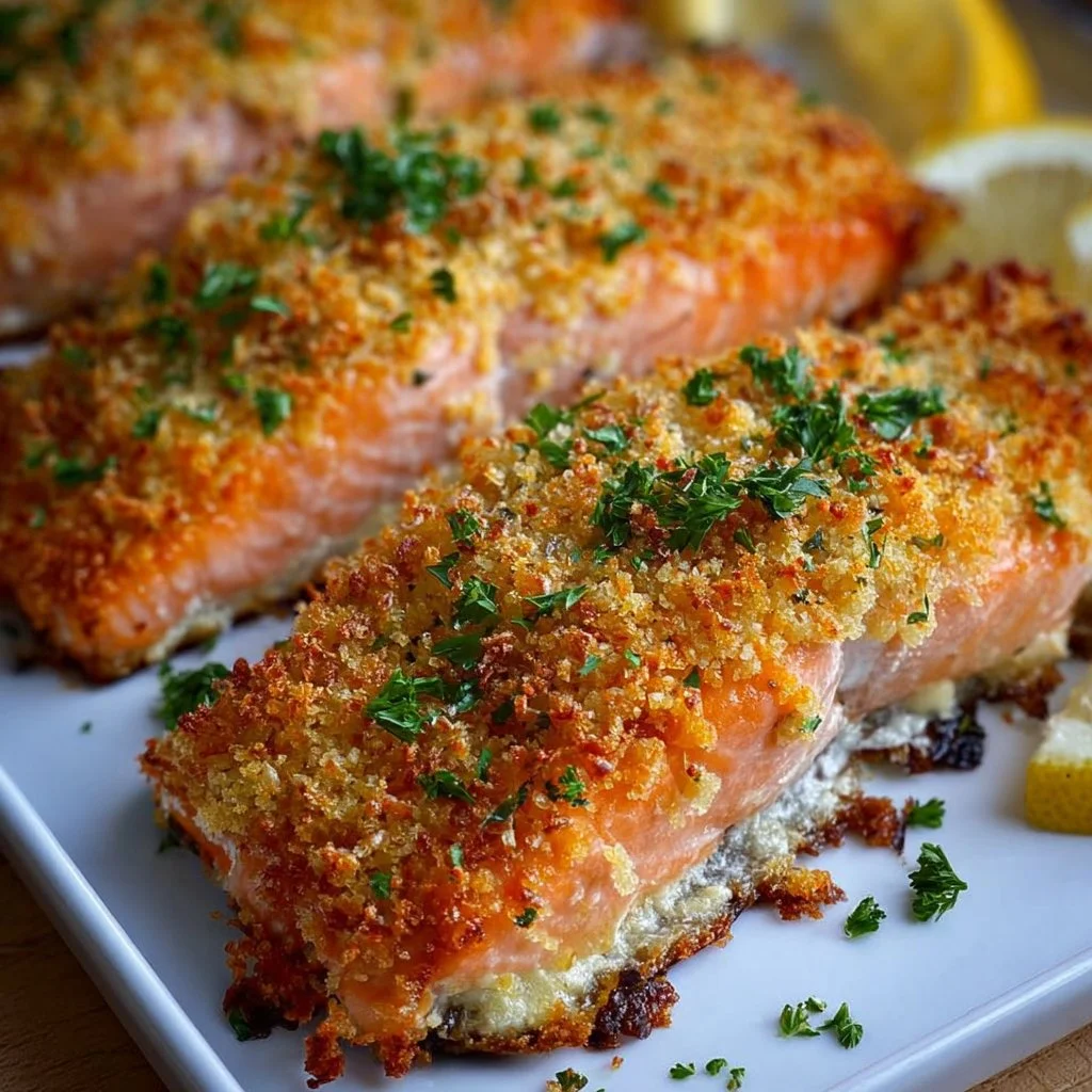 Krosse im Ofen gebackene Parmesan Krustenlachsfilets