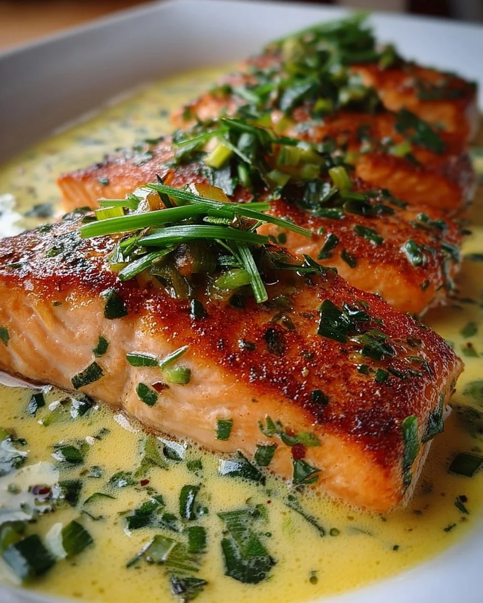 Lachs in Frühlingszwiebel- Sahnesoße Rezept