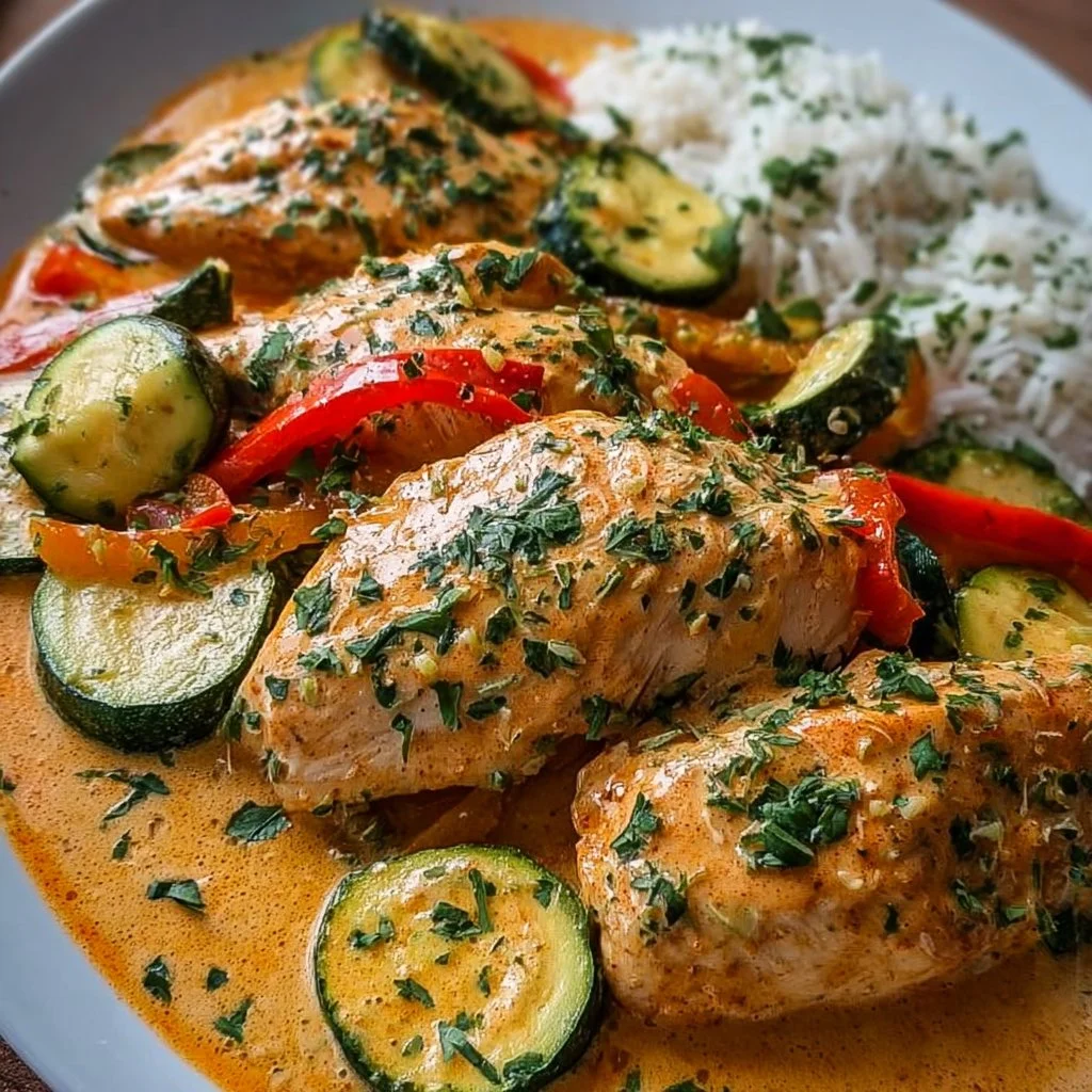 Paprika-Zucchini- Sahne-Hähnchen