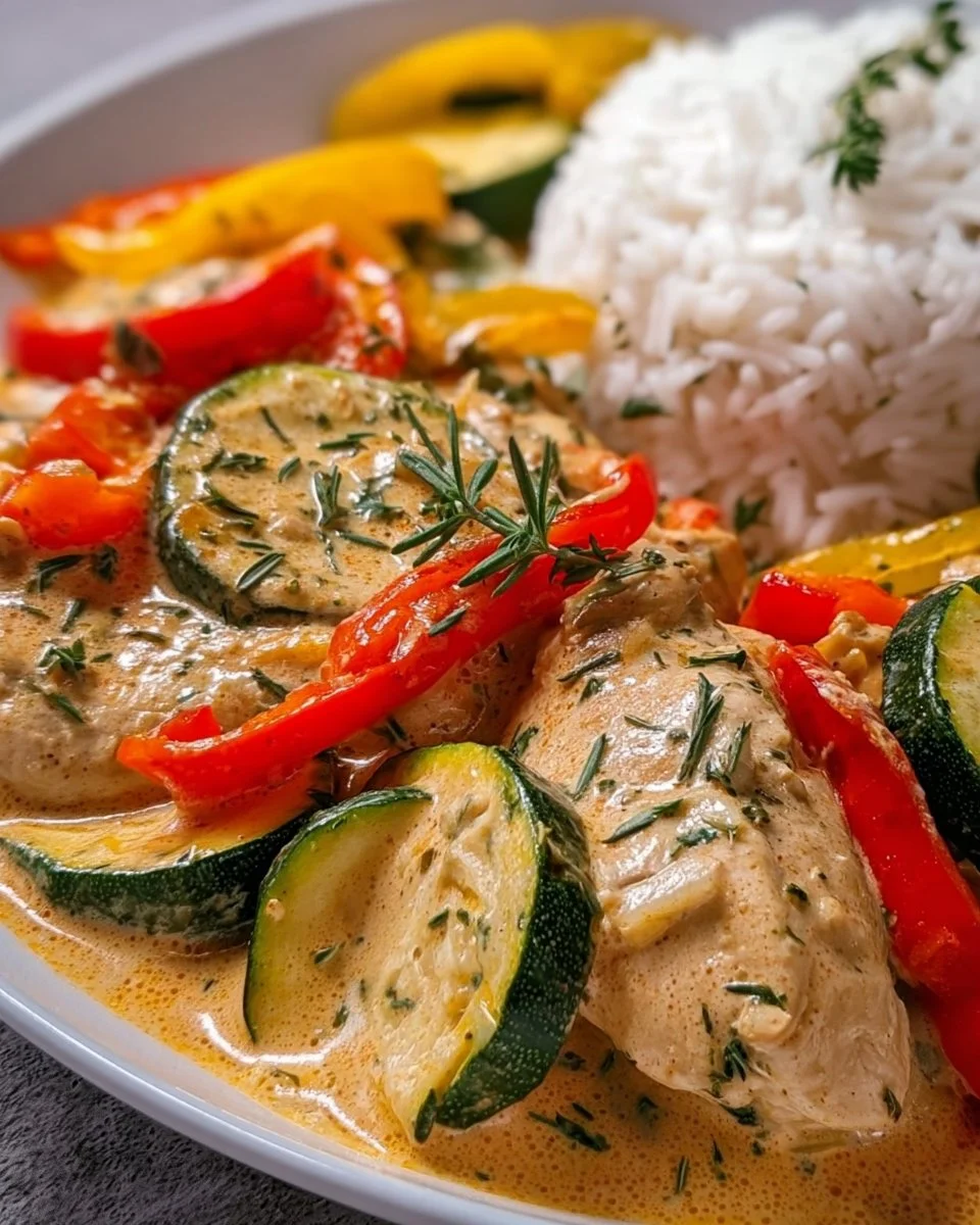 Paprika-Zucchini Sahne Hähnchen Rezept