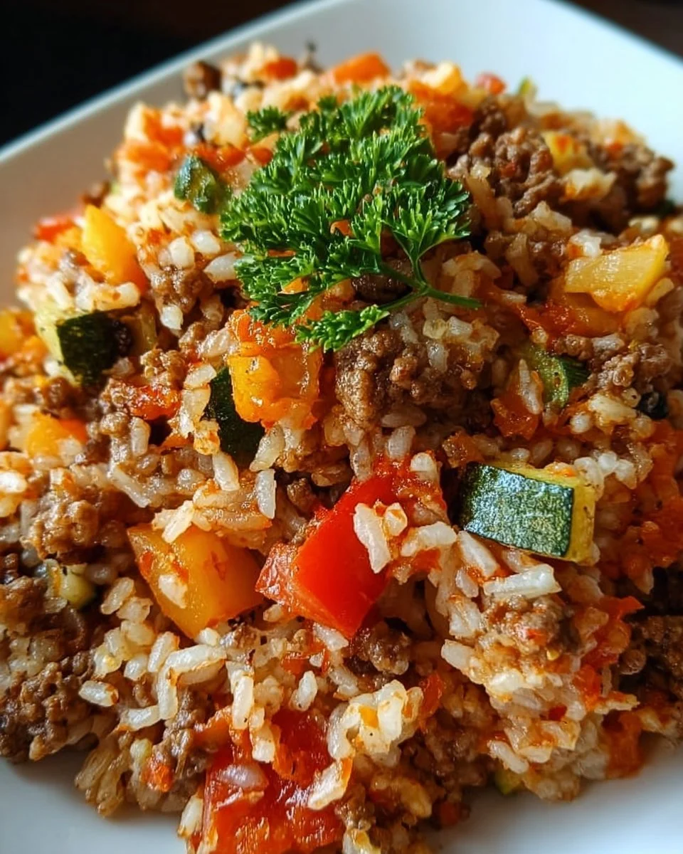 Reis-Hackfleisch- Pfanne mit Ajvar und Gemüse