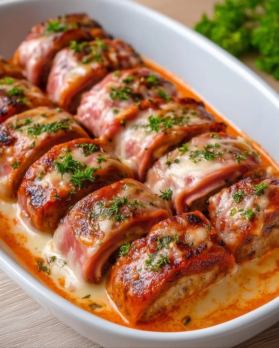 Schinken Hack Röllchen in cremiger Tomatensoße – einfach – von Curly1008