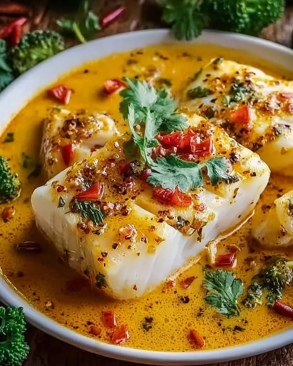 Weihnachtlicher Kokosnuss-Curry überbackener Kabeljau