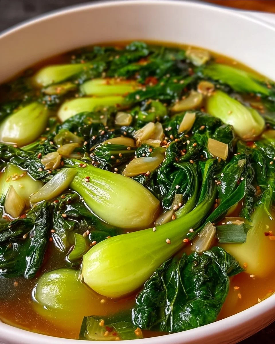 Bok Choy Suppe mit Knoblauch und Ingwer
