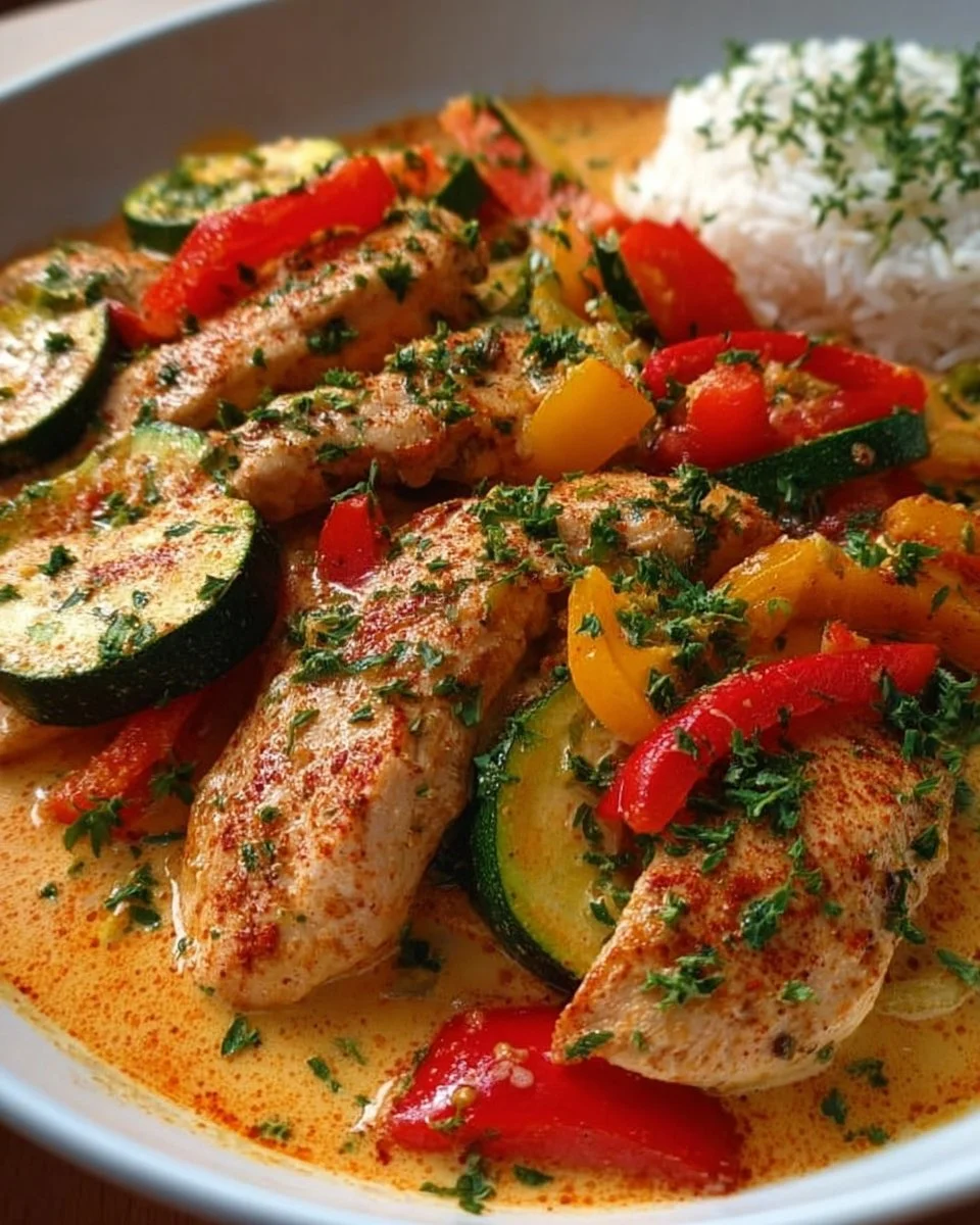 Cremiges Paprika Zucchini Hähnchen