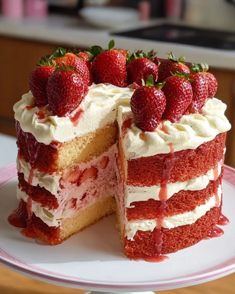 Dreischichtige Erdbeertorte