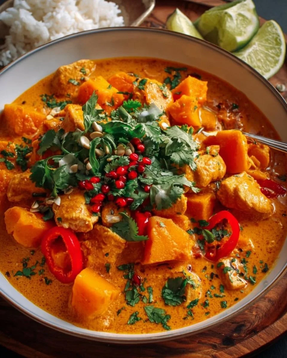 herzhafte Kürbis- Hähnchen-Curry mit Kokosmilch