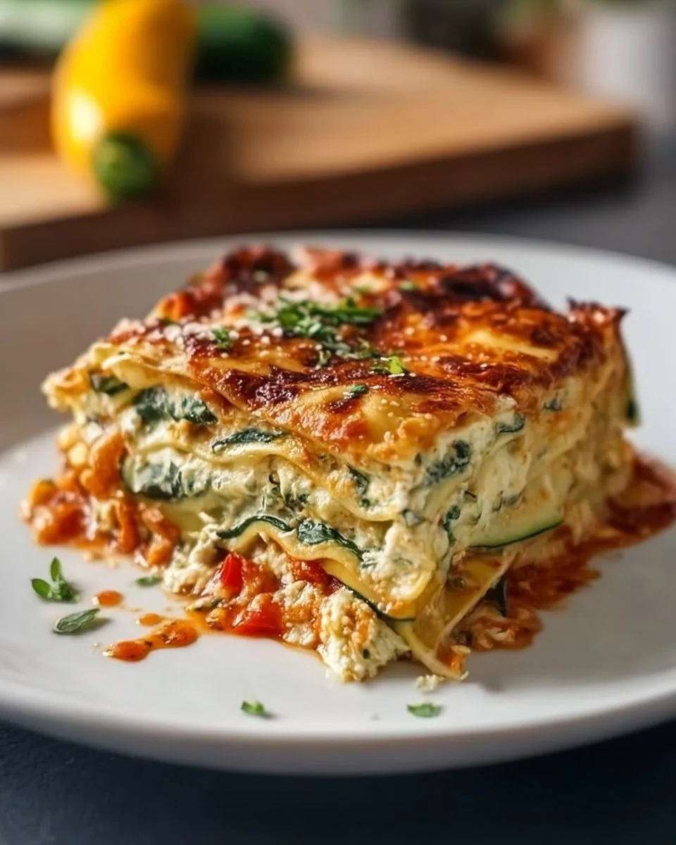 Hohe Protein-Gemüse-Lasagne mit frischem Gemüse und Käse