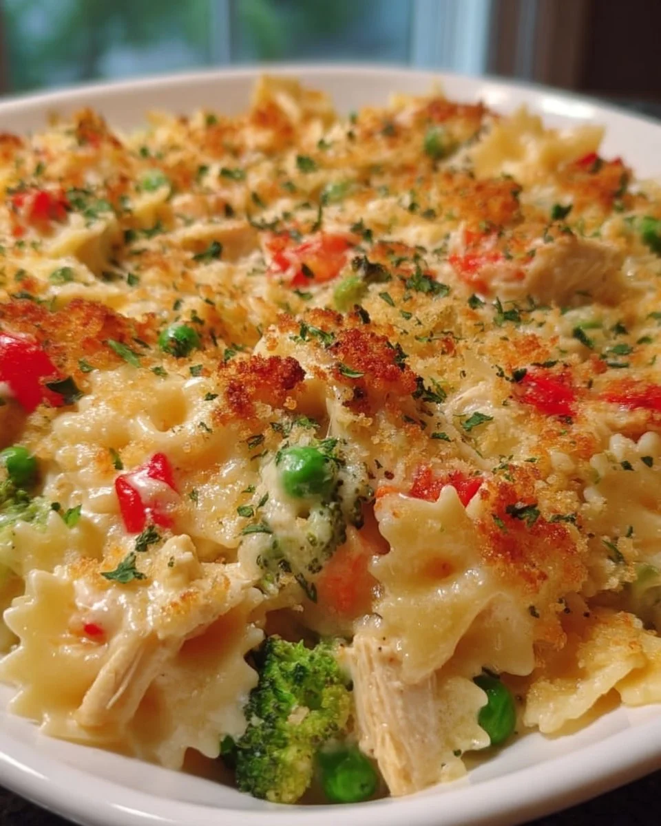 Käse-Hühnchen- Farfalle-Auflauf