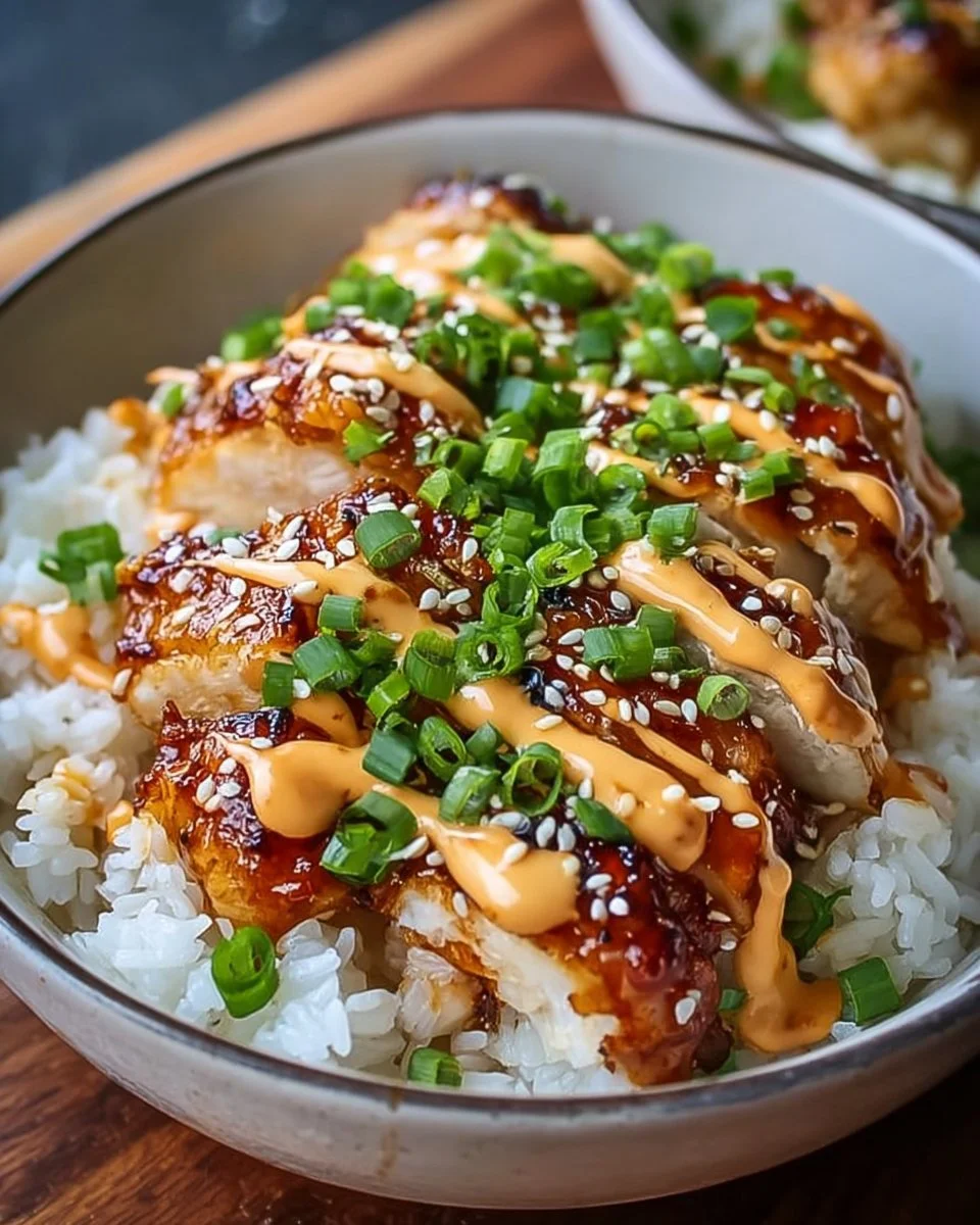 Klebrige Hähnchen- Reis-Schalen