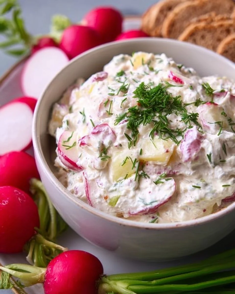 Leichter Radieschen Dip mit Äpfeln und Frischkäse