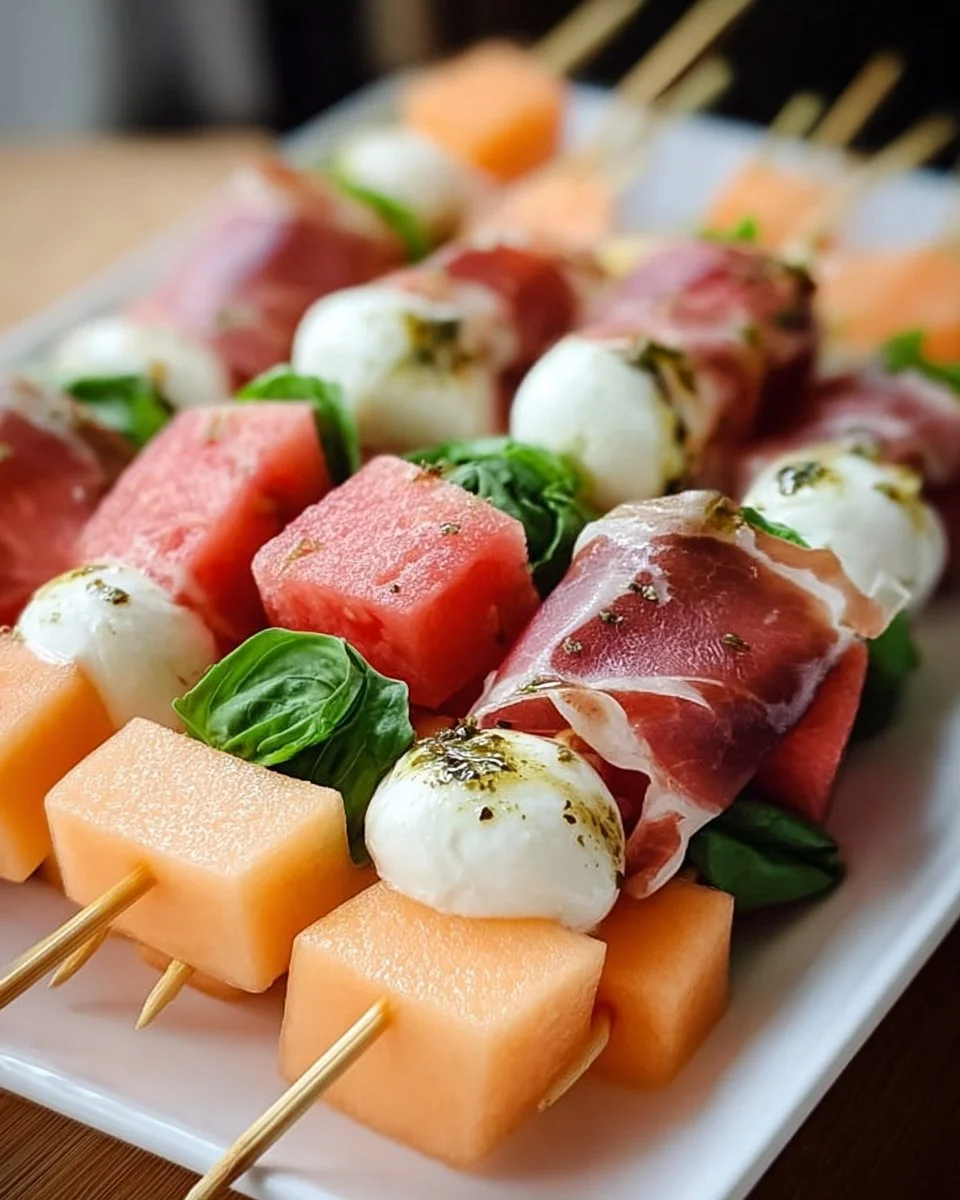 Melonen-Prosciutto- und Mozzarella-Spieße