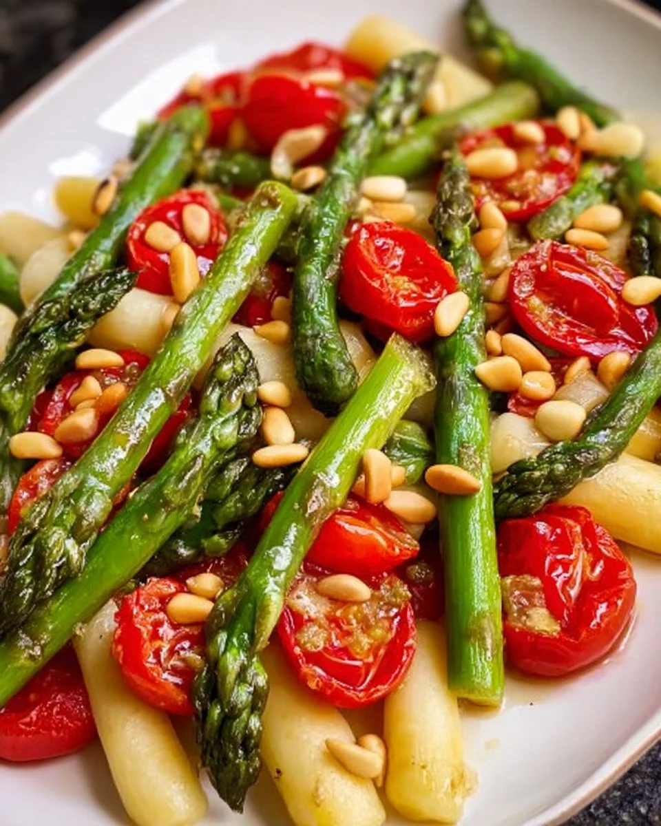 Spargelsalat mit Tomaten und Pinienkernen