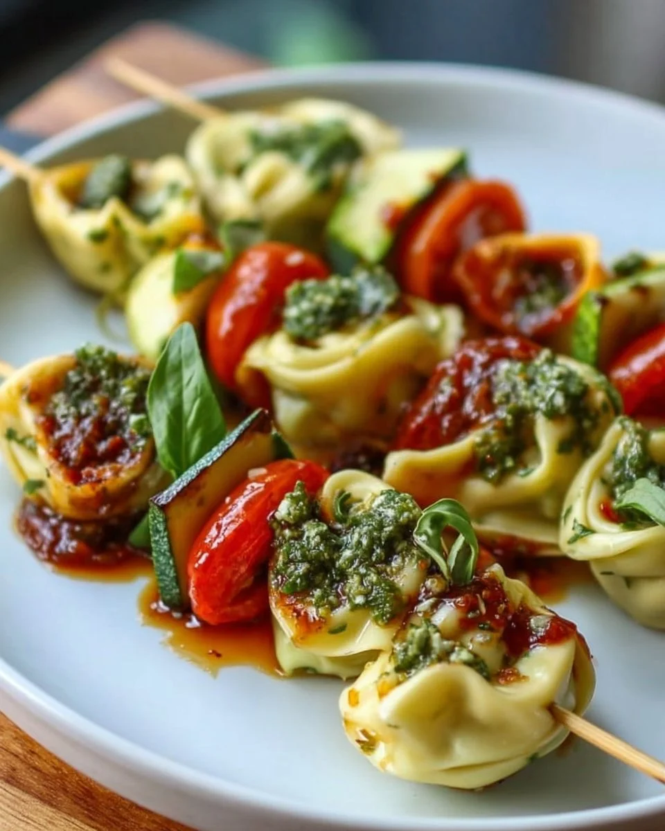 Vegetarische Tortellini-Spieße mit Pesto