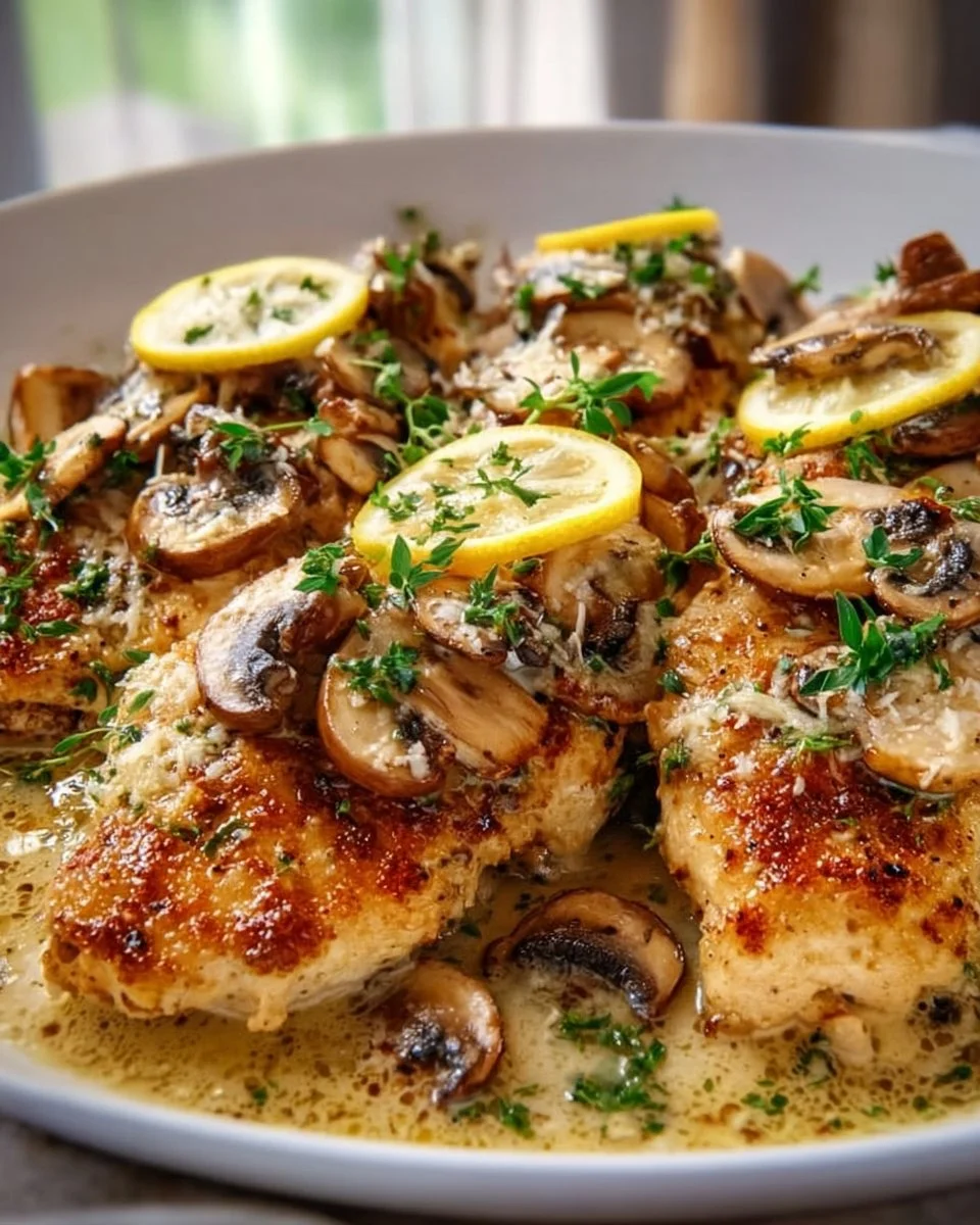 Zitronen-Hähnchen Romano mit Pilzen