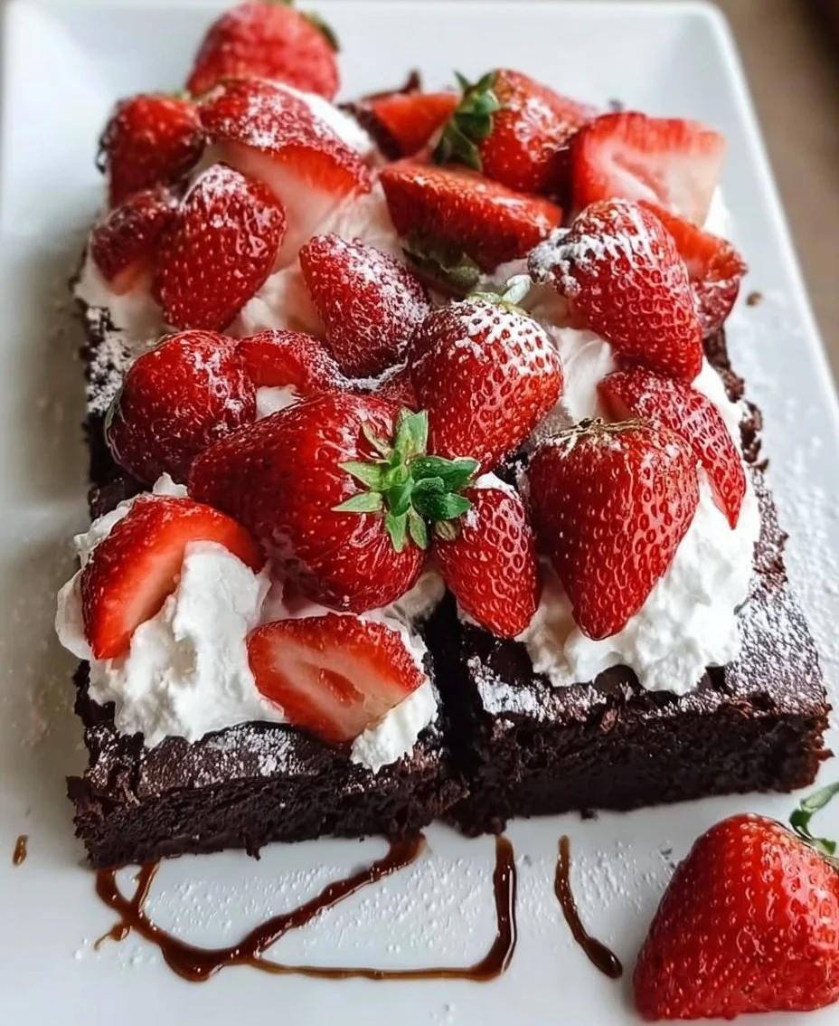 Brownie with Mascarpone and Strawberries