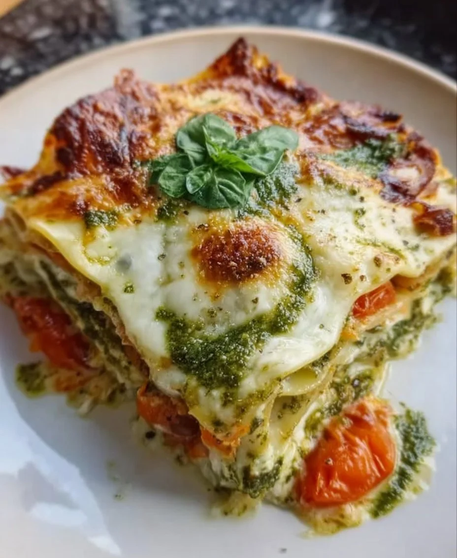 Gemüse-Lasagne mit Spinat-Basilikum-Pesto