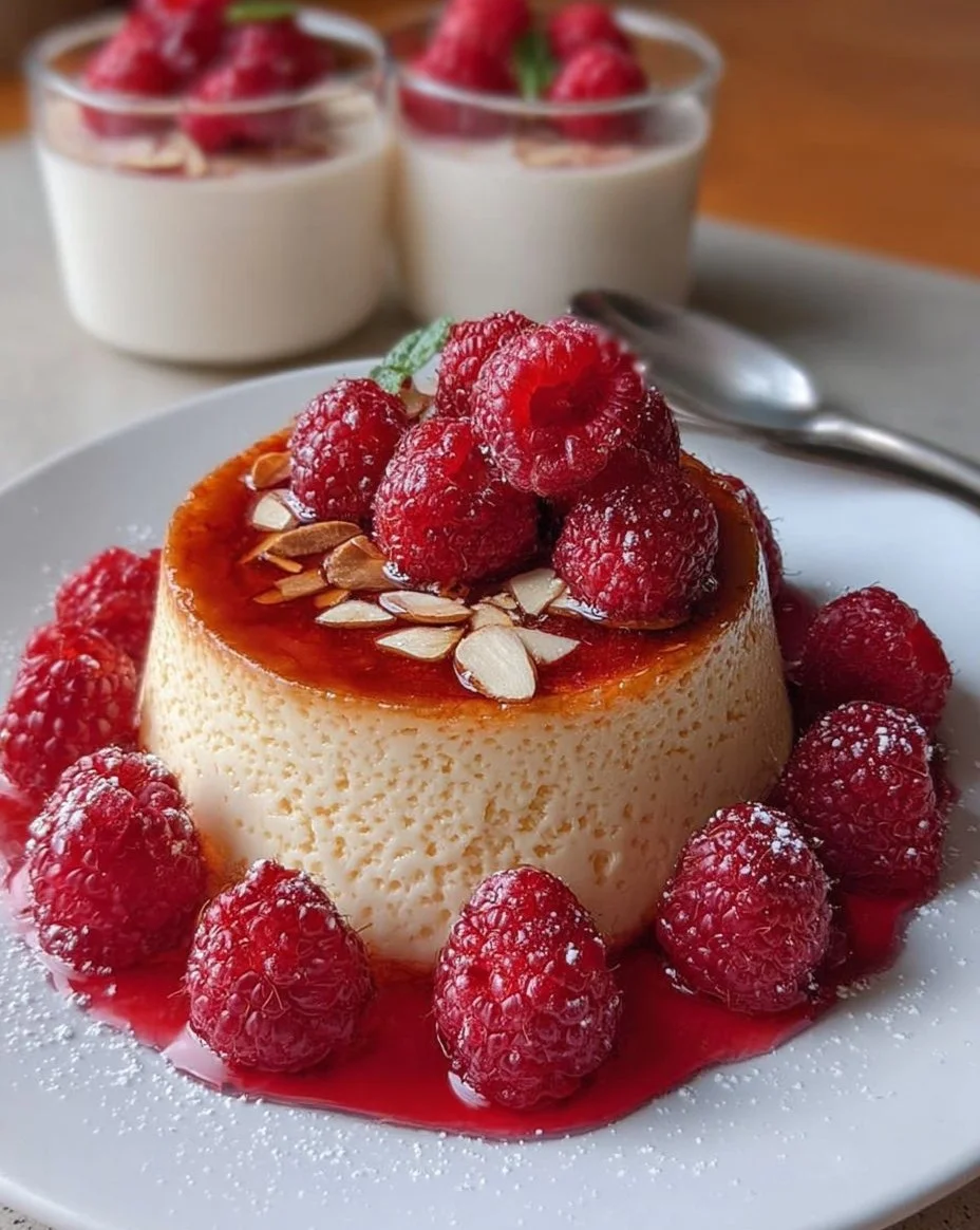 Grießpudding mit Rhabarber und Himbeeren