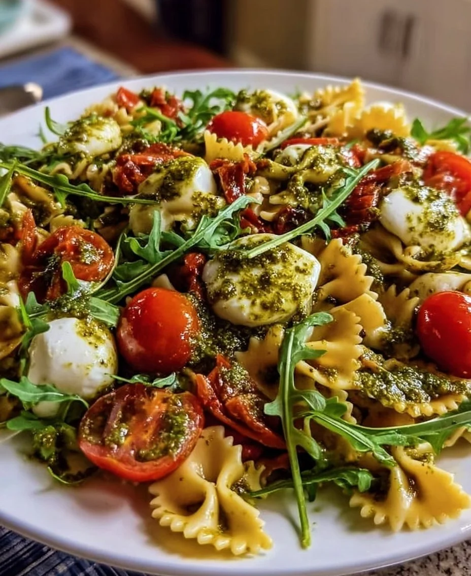Mediterraner Nudelsalat mit Pesto