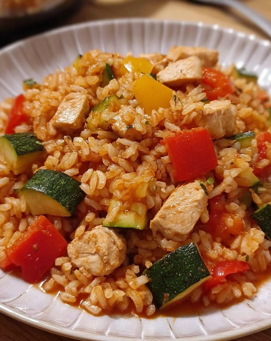 Paprika Reis mit Putenfleisch