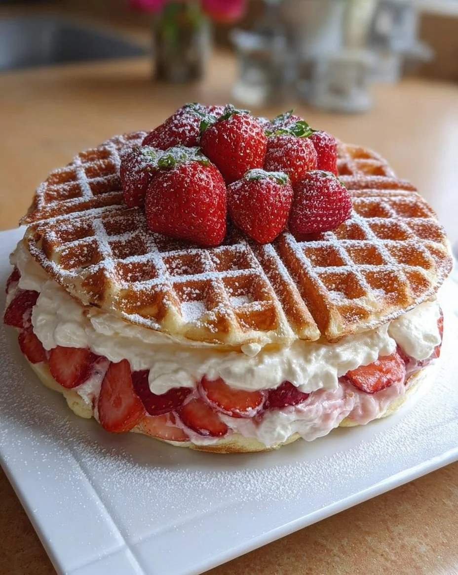Waffelkuchen mit Erdbeeren