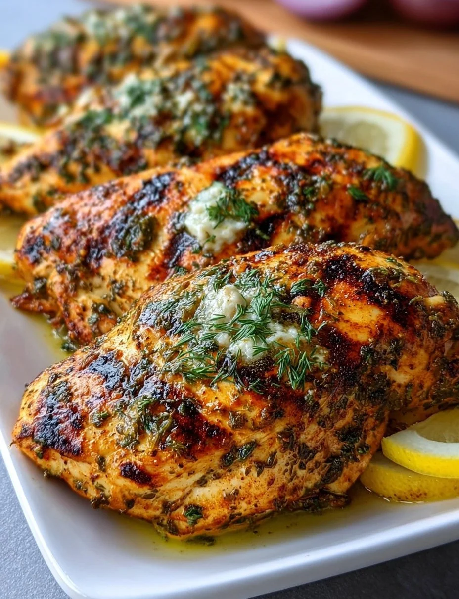 Mediterranes Gegrilltes Hähnchen mit frischen Kräutern und Beilagen