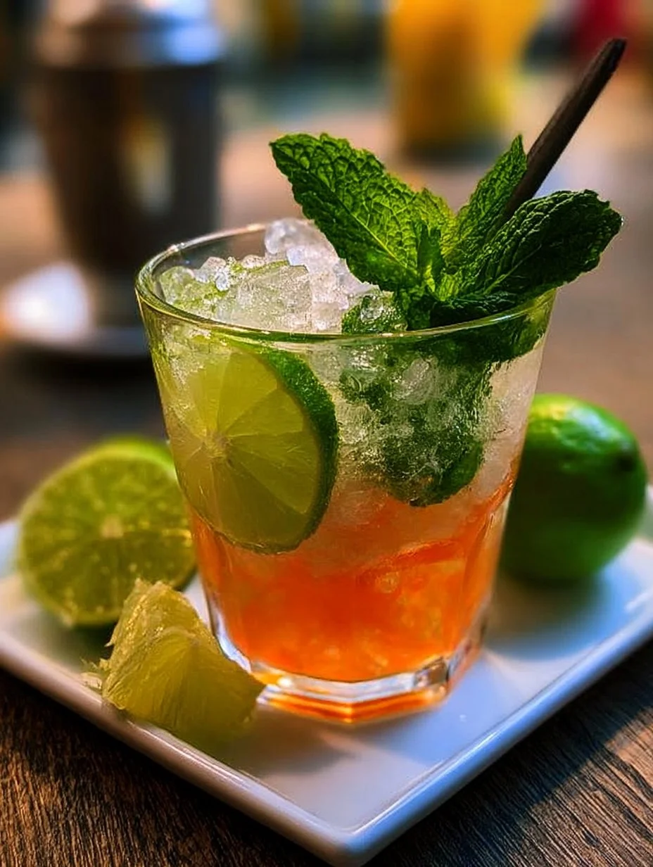 Erfrischender Caipirol Cocktail in einem Glas mit Limetten und Eis