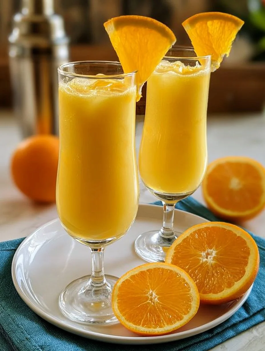 Cremiger Orangensaft Cocktail mit Eierlikör in einem Glaskrug serviert.