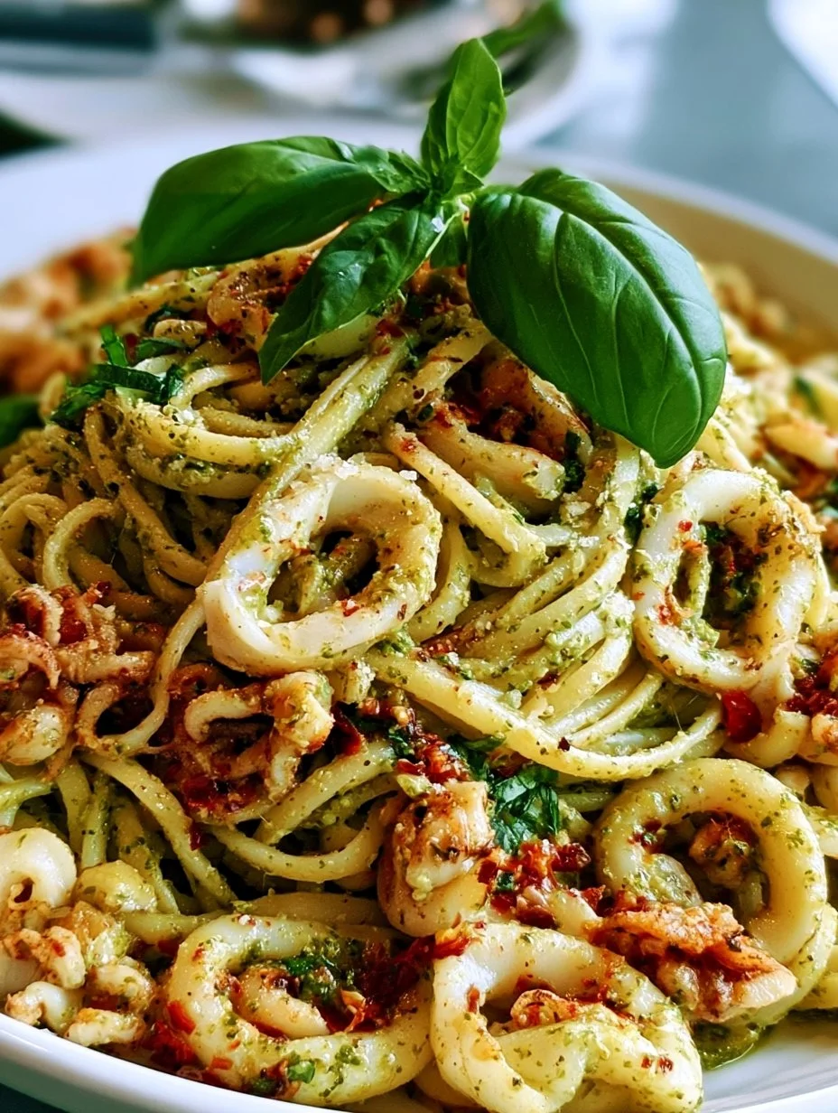 Basilikum-Pasta mit Calamari
