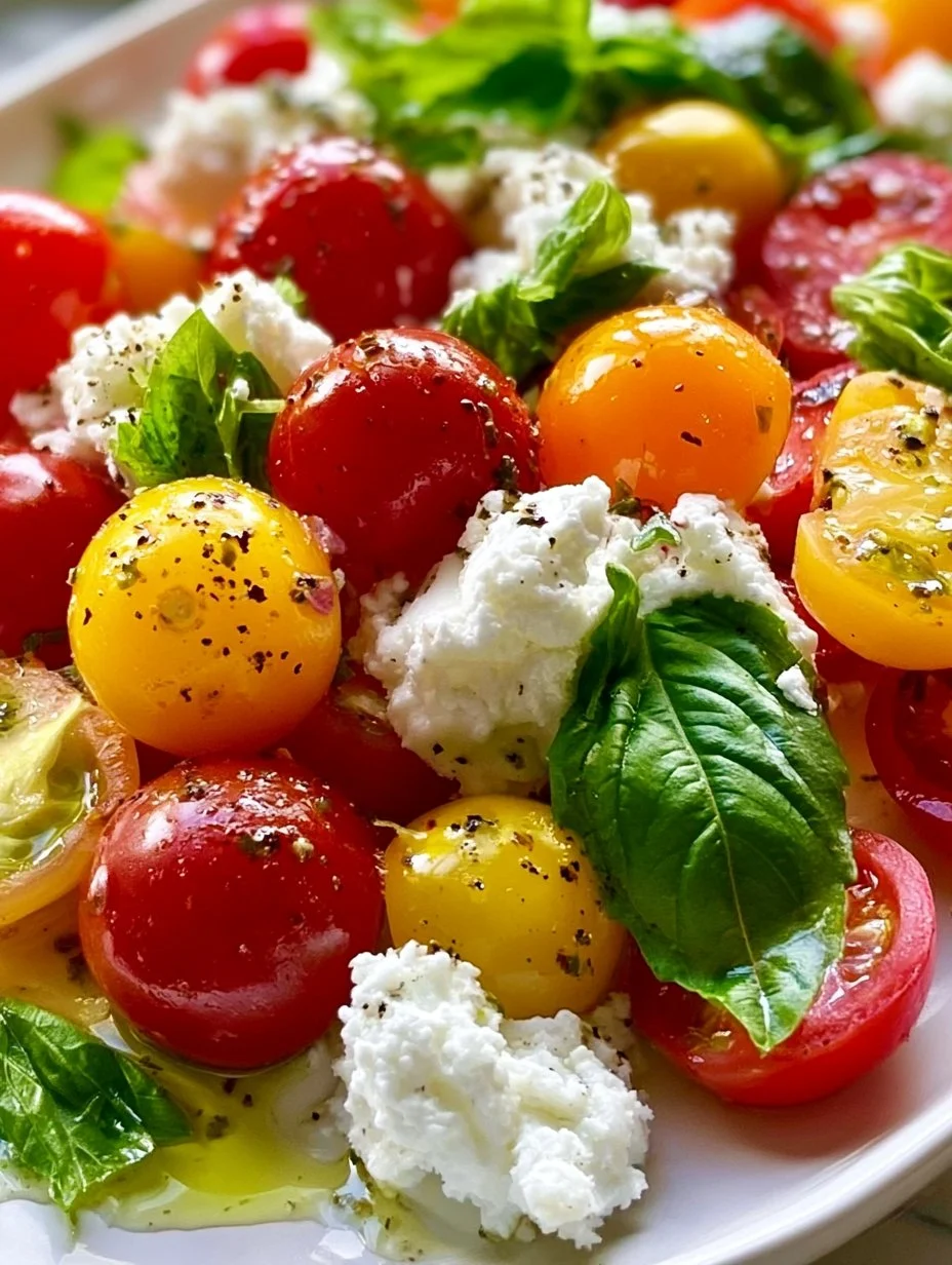 Bunter Tomatensalat auf körnigem Frischkäse