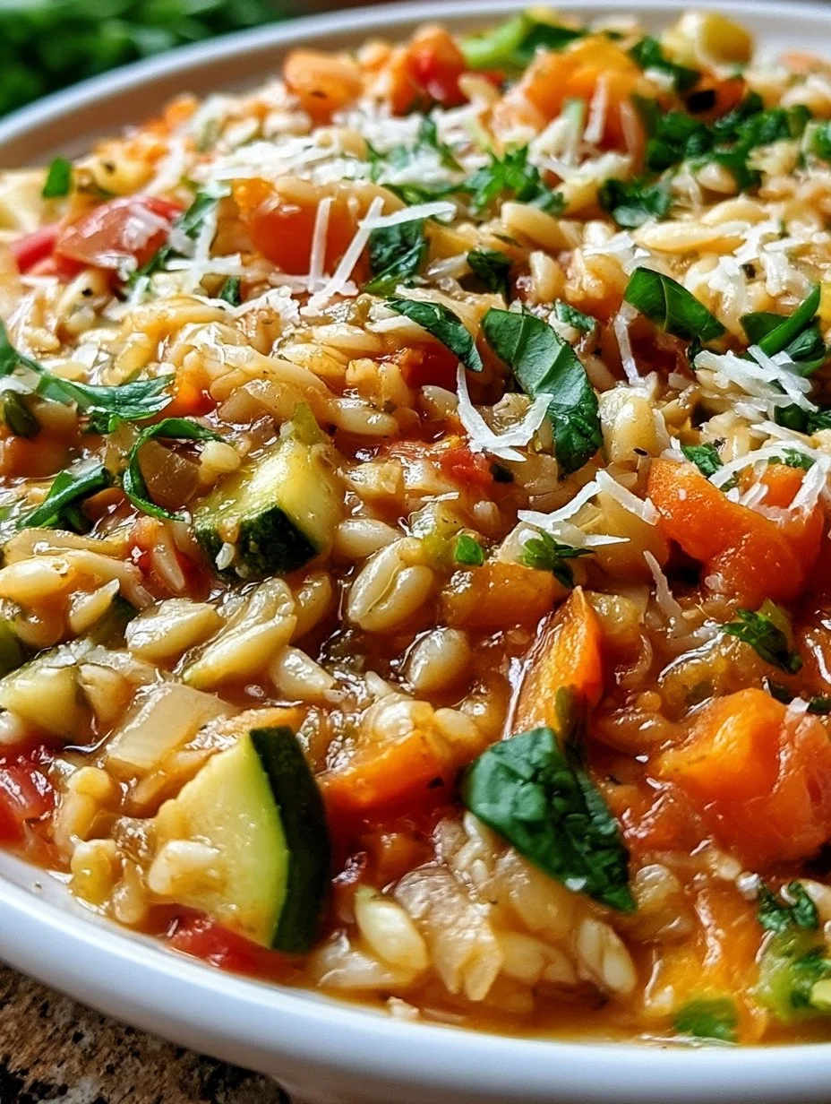 Ein-Topf-Kritharaki mit Gemüse und Parmesan