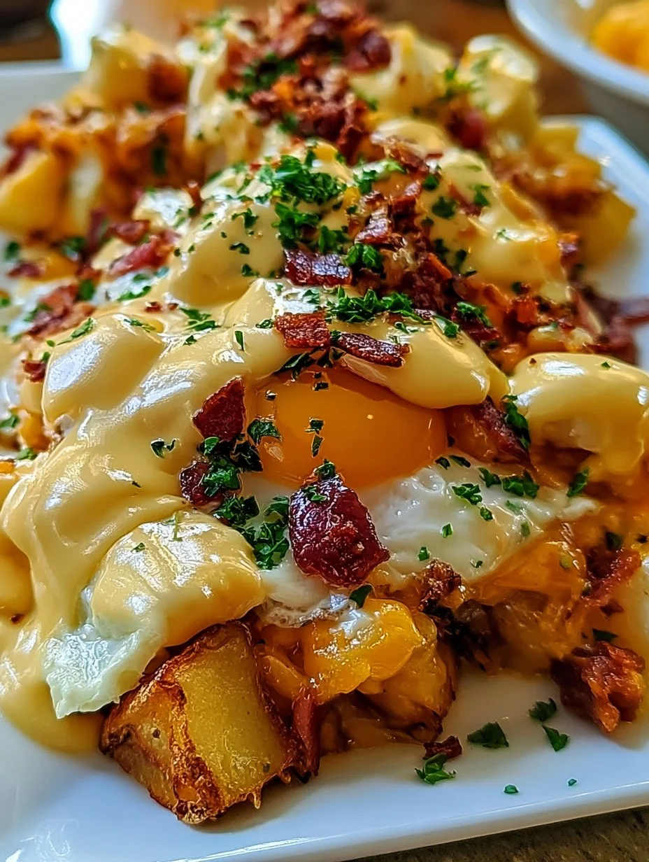Frühstücks-Poutine mit Hollandaise-Sauce