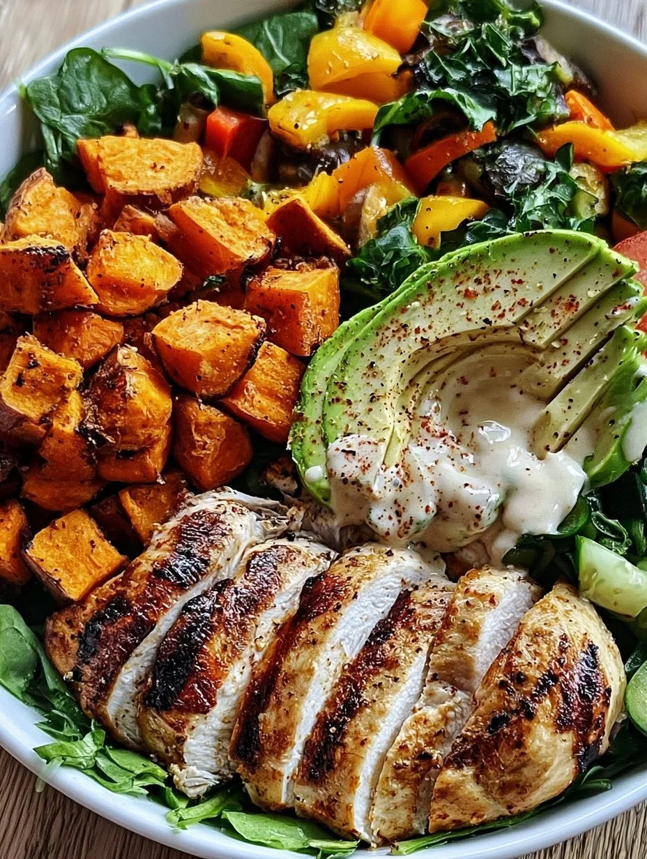 Gegrillte Hähnchen- Süßkartoffel-Schüssel