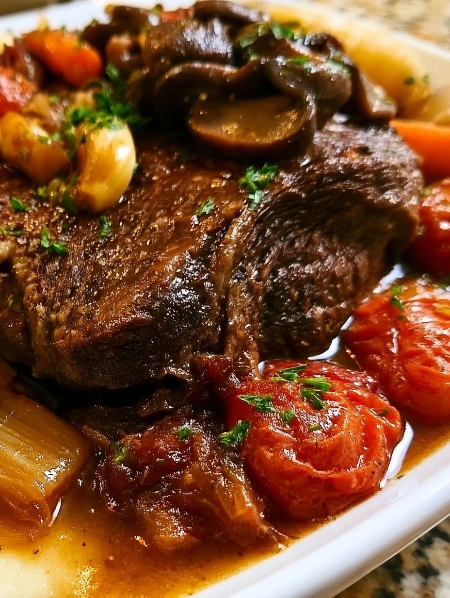 Geschmorter Rinderbraten mit Pilzen