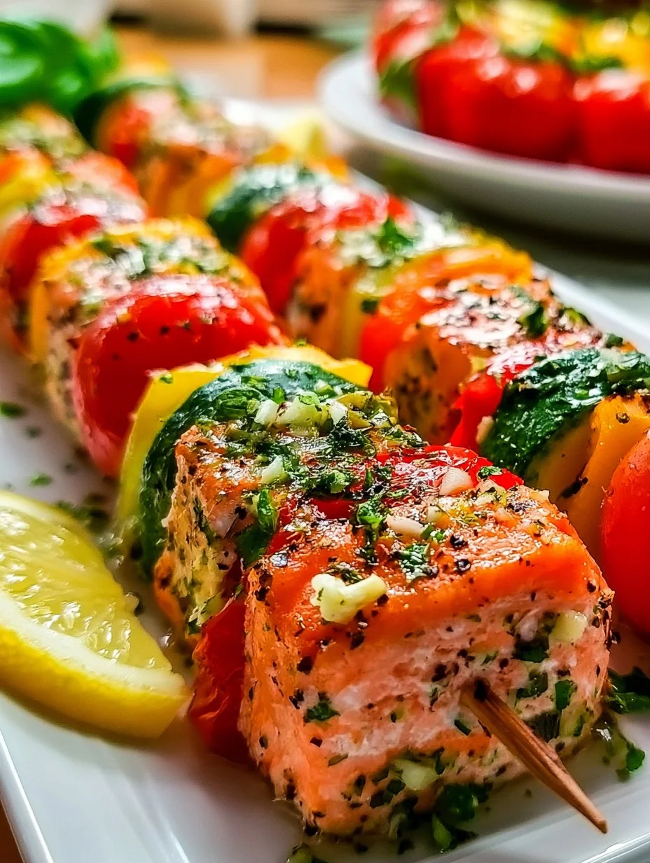 Lachs-Spieße mit Gemüse